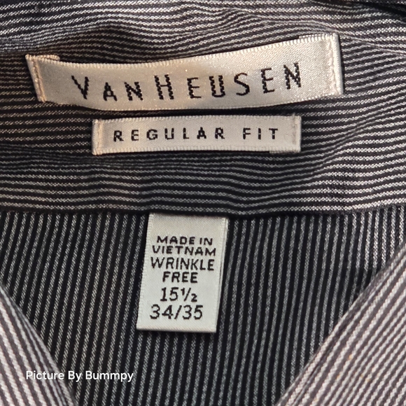 Van Heusen men's regular-fit dress shirt in a gray striped pattern, 15 1/2 34/35 - Picture 4 of 7